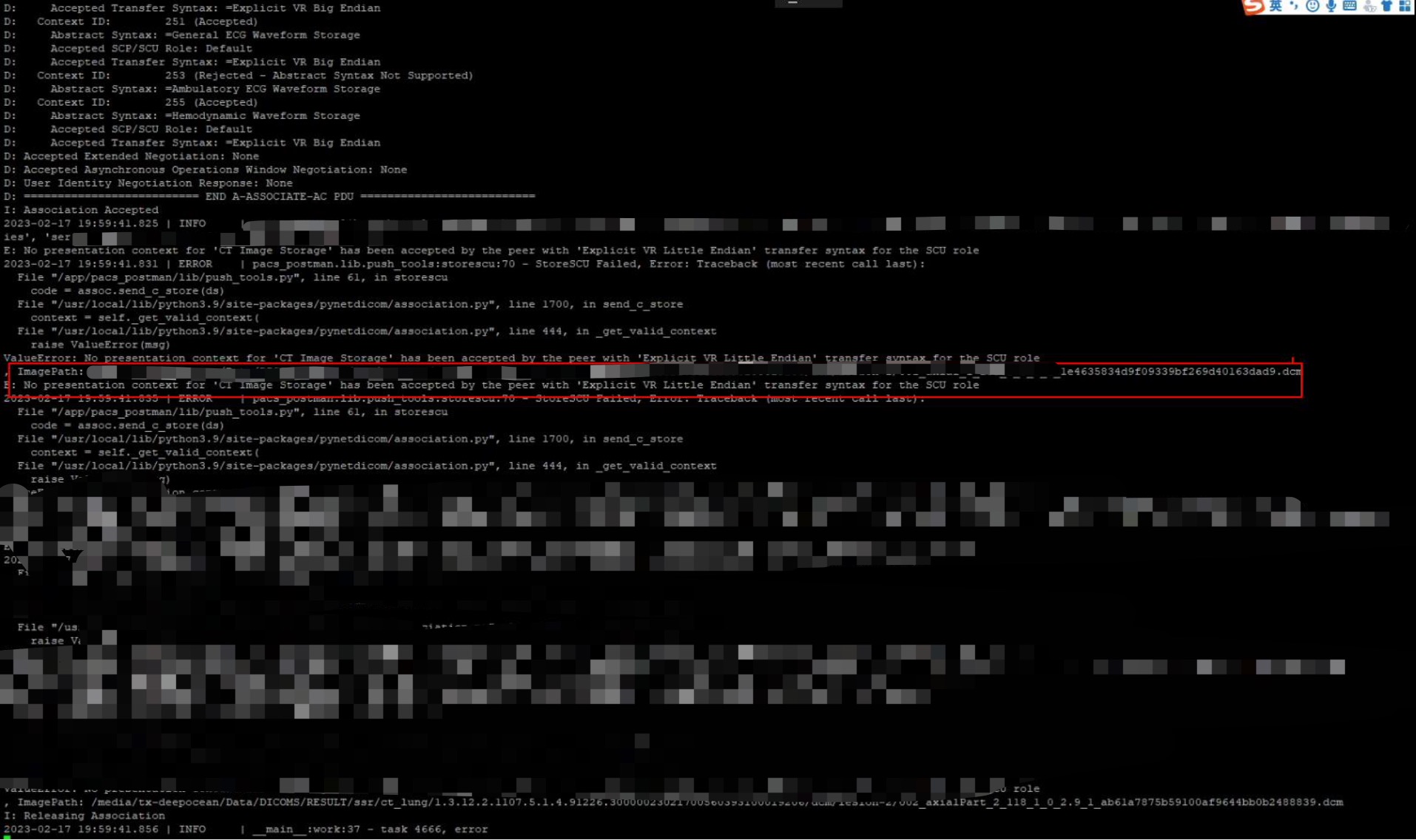Already add CT Image Storage But also log "No presentation context