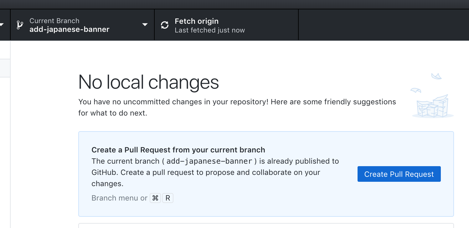 "Create a Pull Request" suggestion visible when PR already exists ...