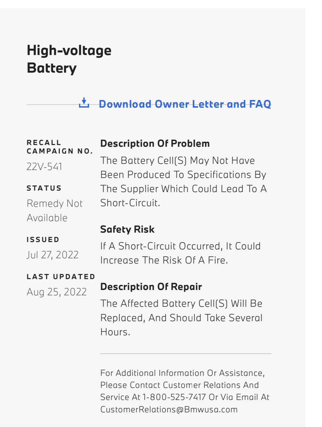 Add code description 0061960600 - Recall: High-Voltage Battery · Issue ...