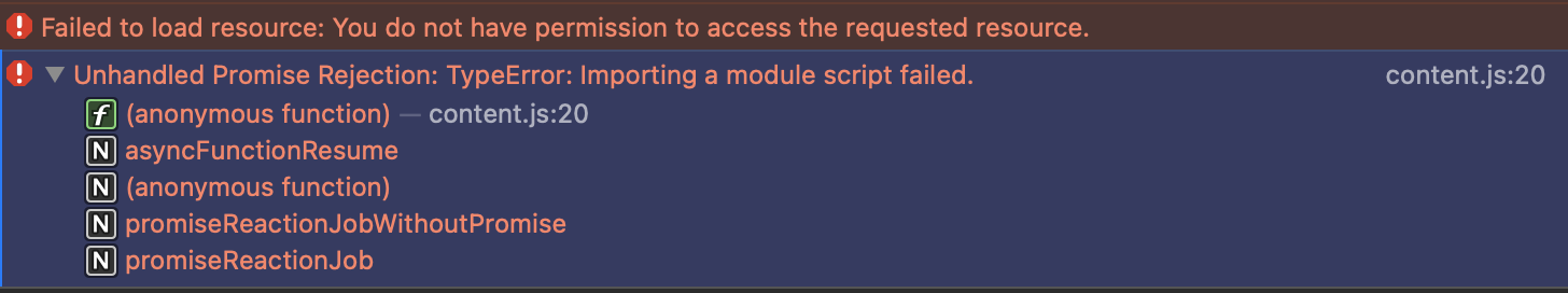 Safari extension: TypeError importing a module script failed in js ...