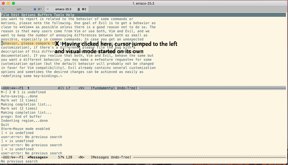 Visual mode starts erratically and cursor jumps when xtermmousemode
