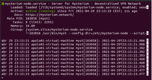 Myst node systemctl Status