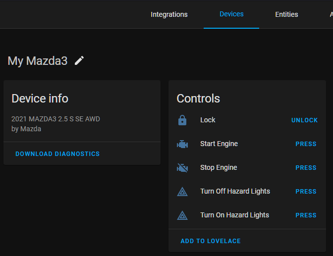 screenshot of button entities