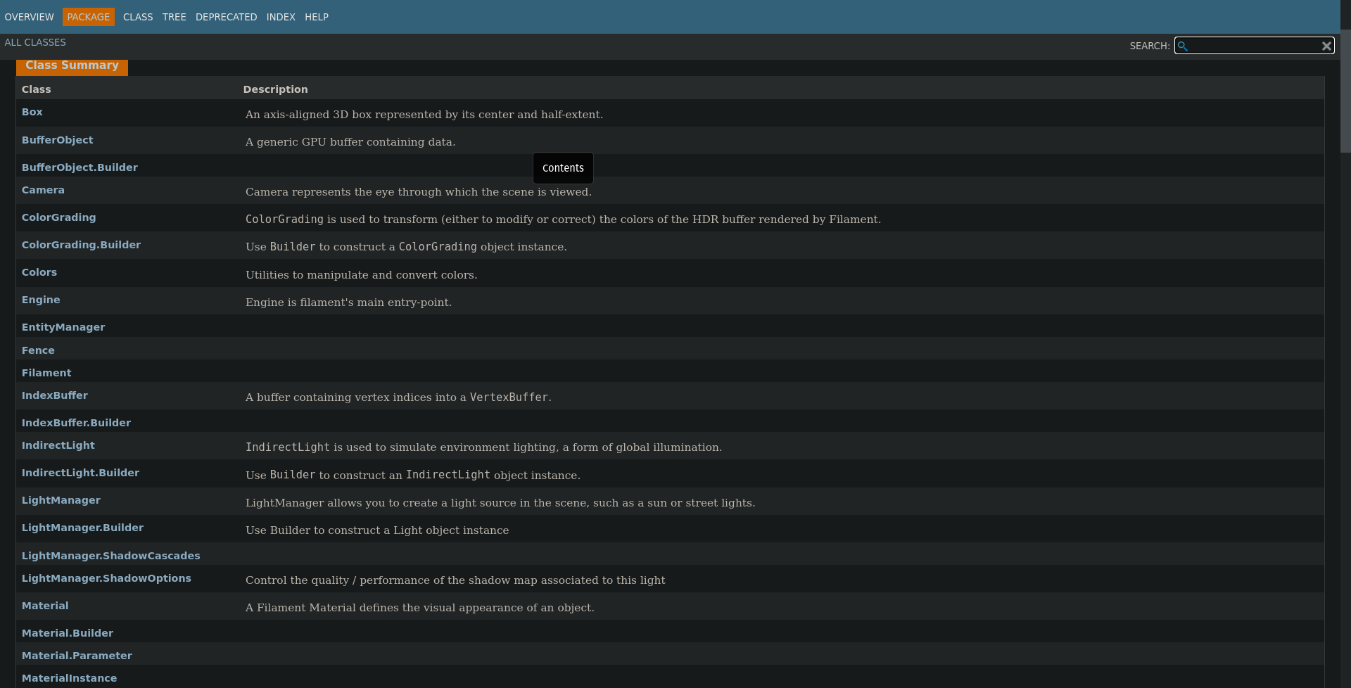 Code/functions/classes related documentation · google filament ...