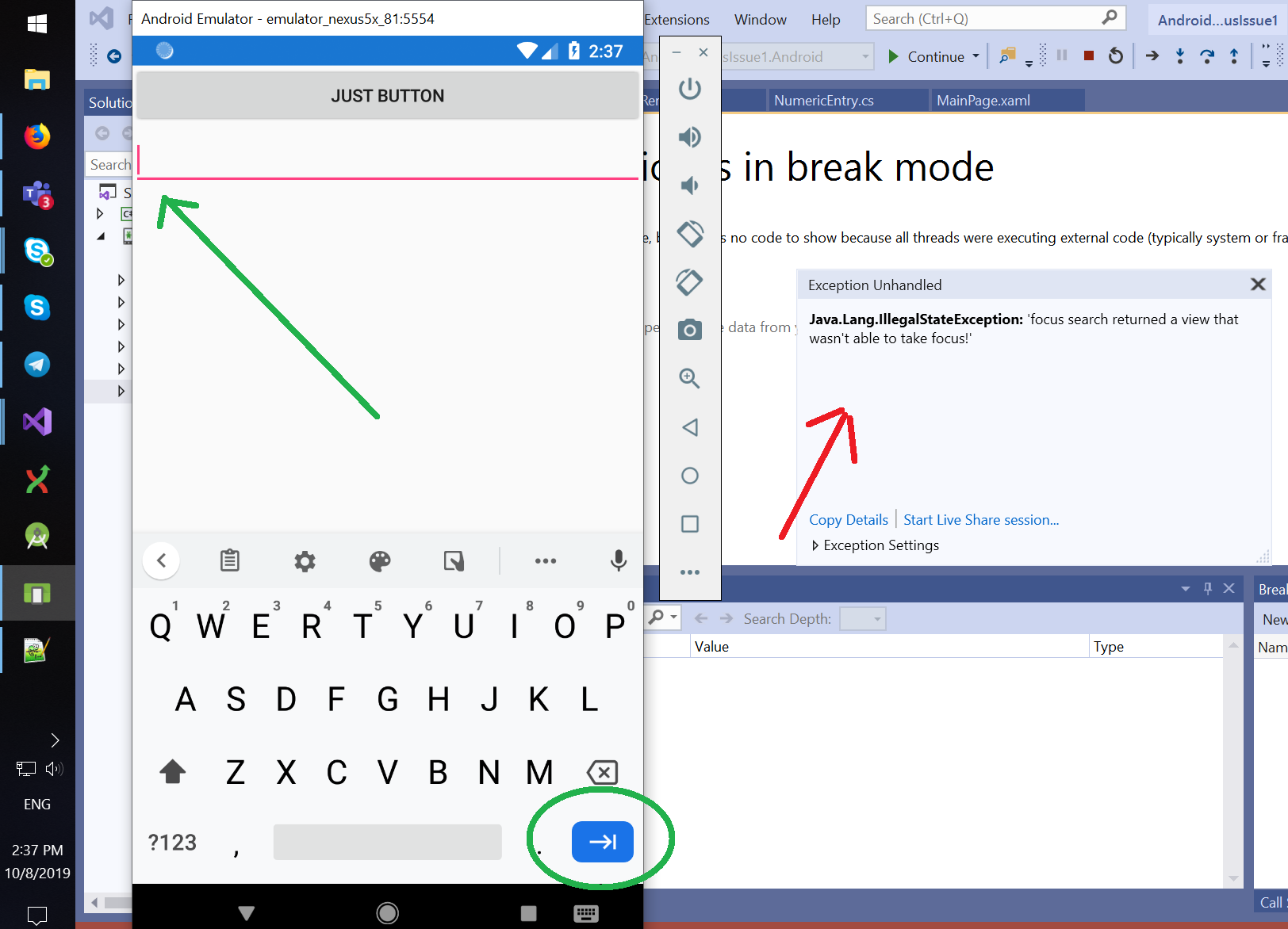 [Bug][Android] An IllegalStateException is thrown when clicking Enter ...