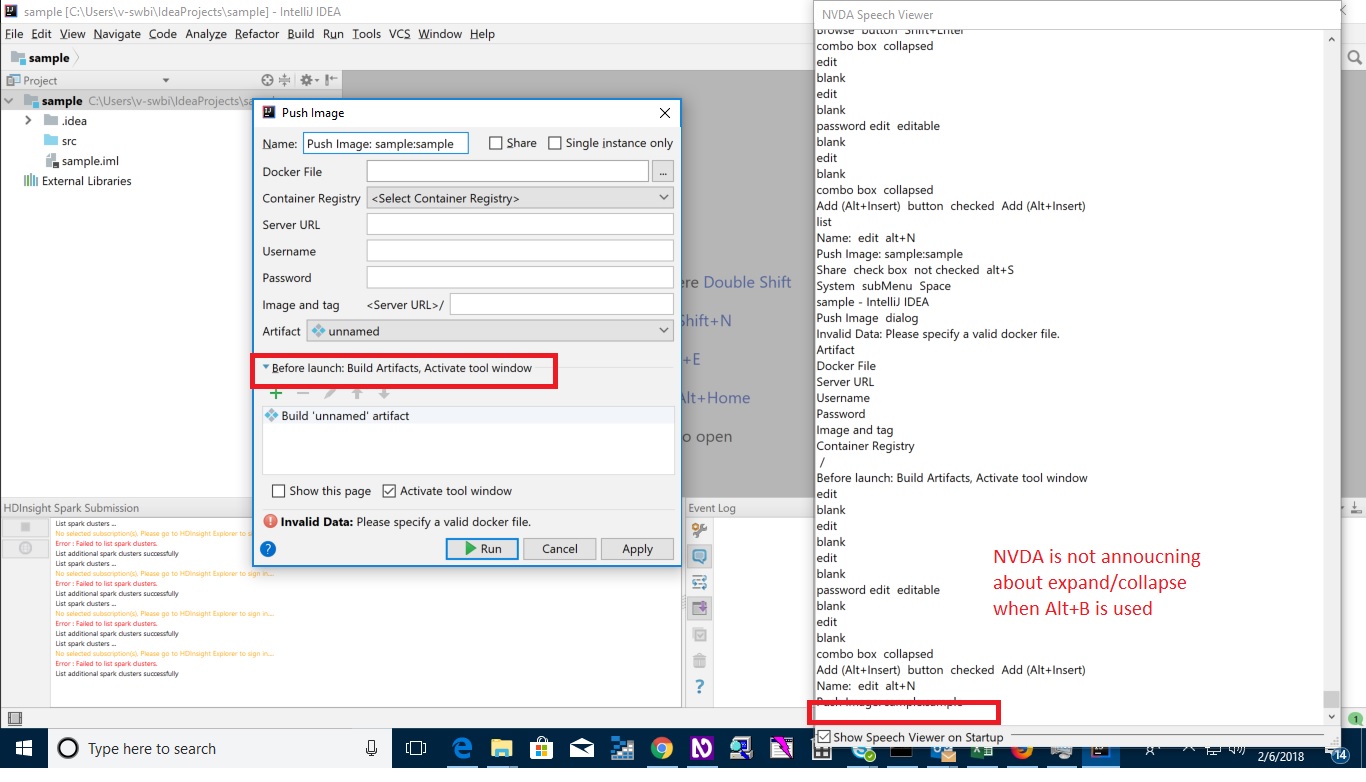 [Azure Toolkit][A11yMAS][Accessibility][Jaws/NVDA][MAS4.2.1][IntelliJ