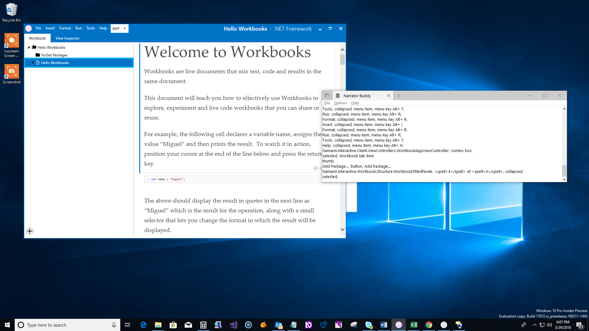 Name property for Tree item in Left pane for 'Workbook' tab items is ...