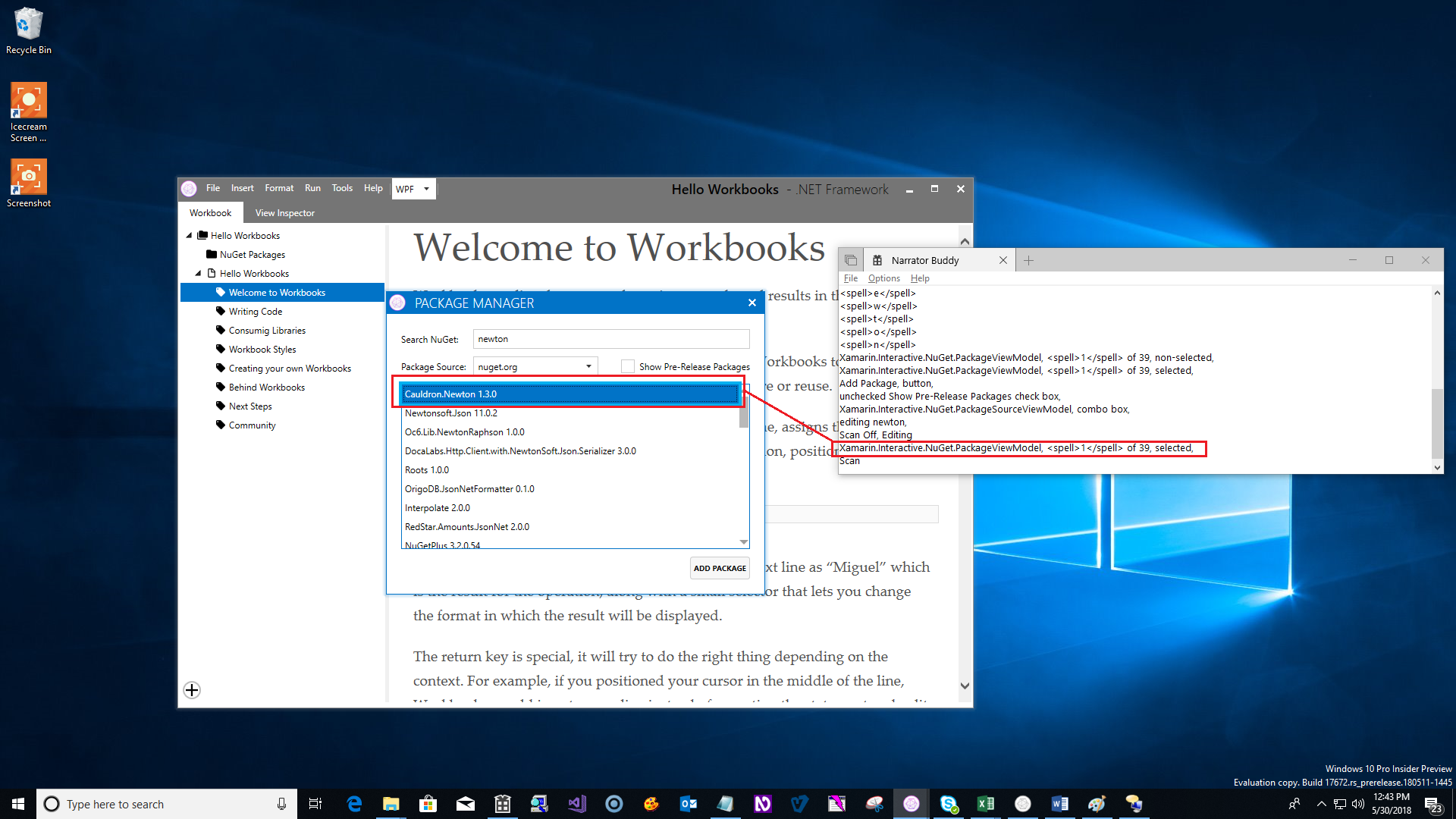Name property for list item in 'Package manager' window is not defined