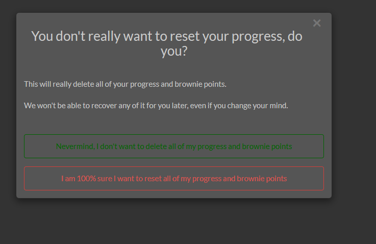 Delete Progress Brownie Points Confirmation Popup Cannot Read Text In Dark Mode Issue 
