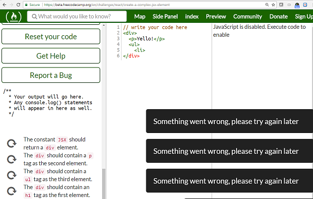 React Challenges - Constant "Something Went Wrong" errors while your ...