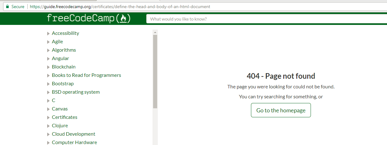 Beta - Define the Head and Body of an HTML Document - Guide Page 404 ...