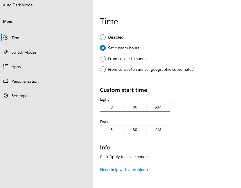 Apply Button Missing · Issue 384 · AutoDarkMode/WindowsAutoNight