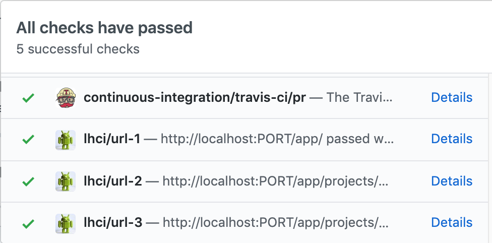 screenshot of GitHub status checks for Lighthouse CI