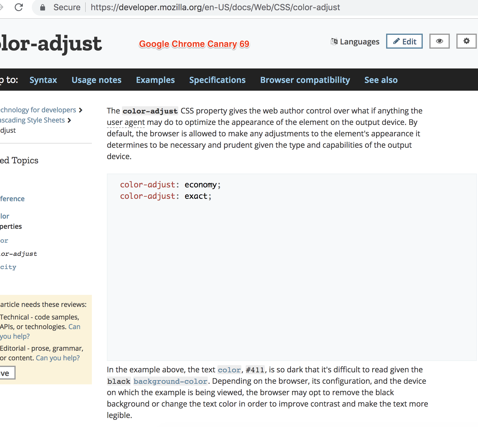 coloradjust example does not render or work in Chrome 69 or Safari