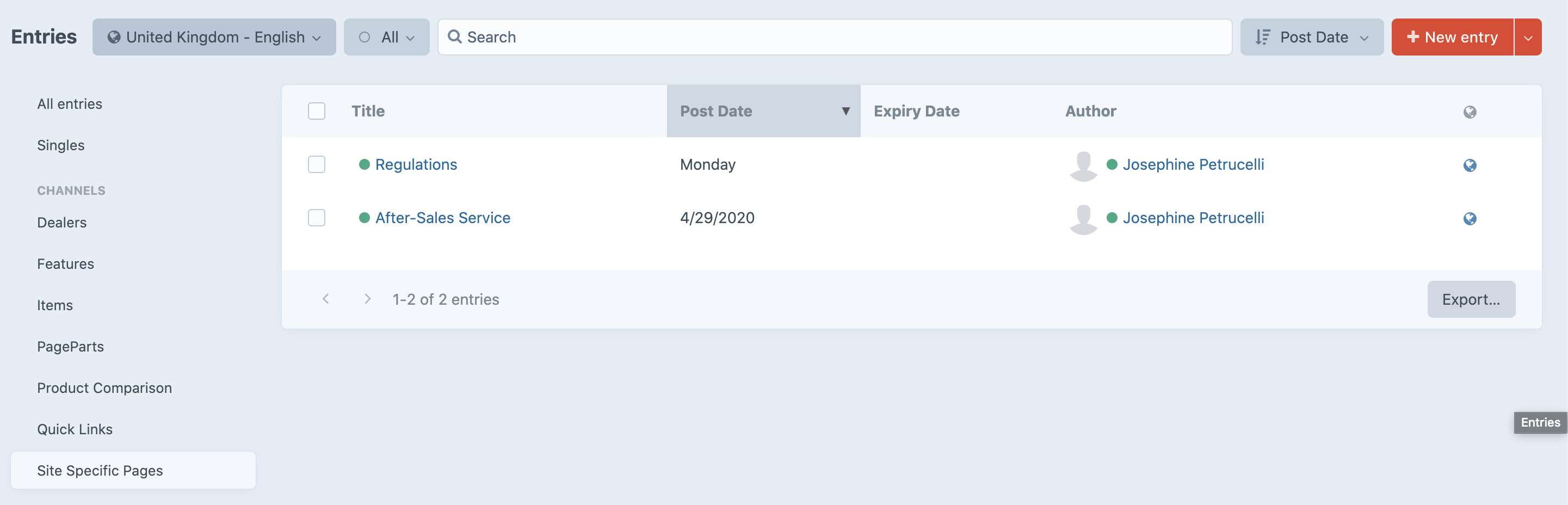 [bug] Entries field does not filter on site correctly · Issue #6069 ...