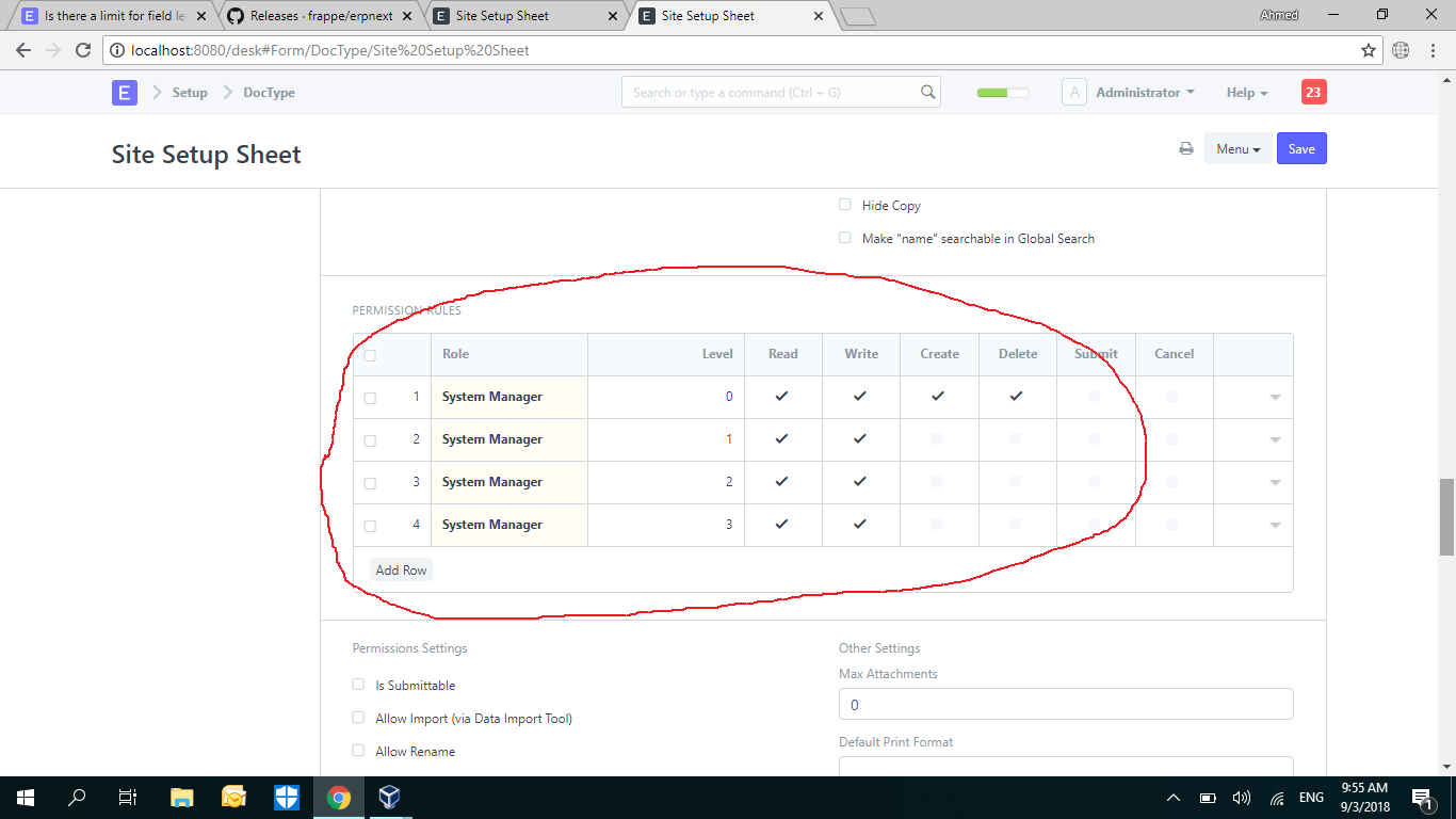 Field level higher than 2 not working from doctype page!!! · Issue