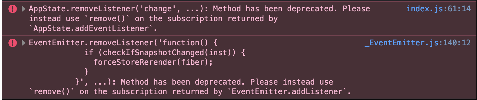 Library is using deprecated removeListener · Issue #5446 · GeekyAnts ...
