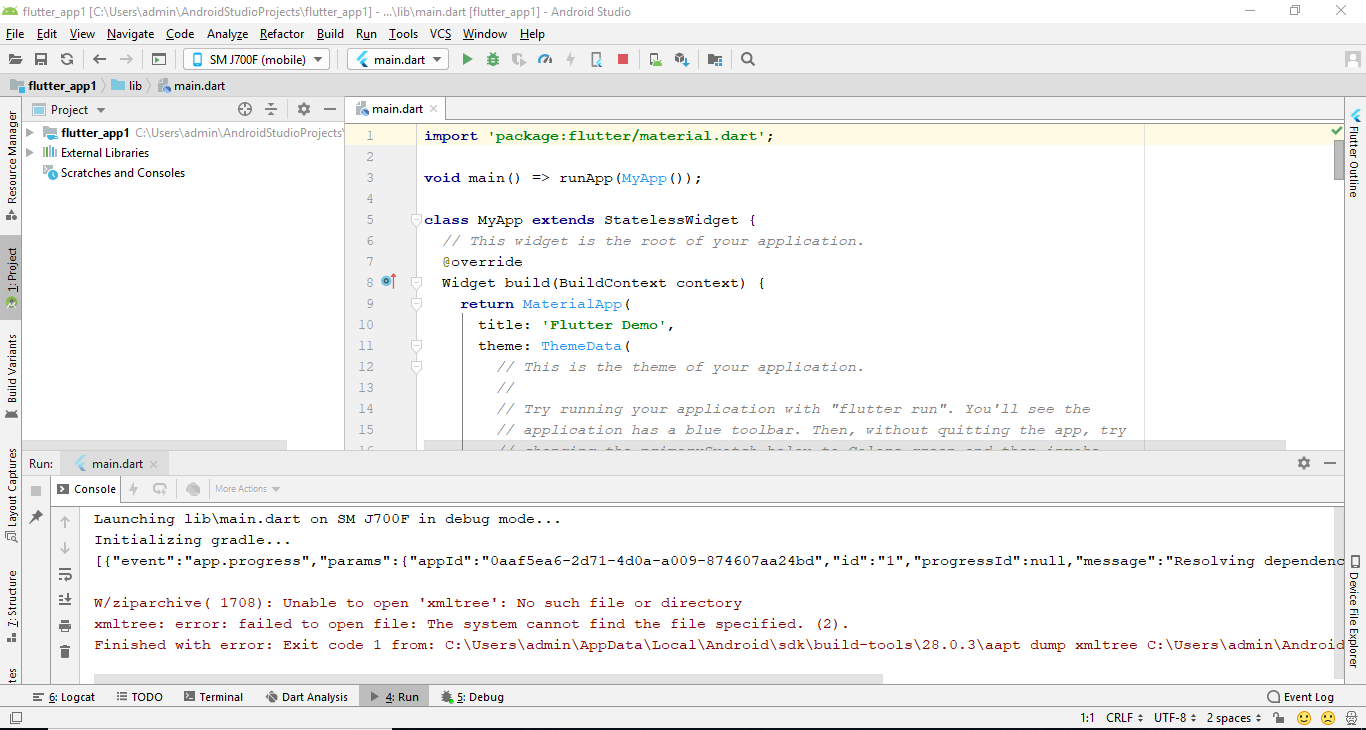 xmltree error in flutter while running the first example app · Issue ...