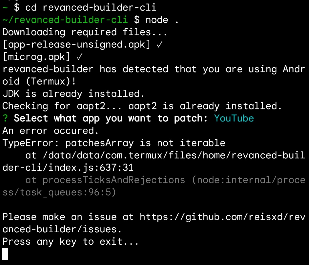 TypeError on Termux · Issue #107 · reisxd/revanced-builder · GitHub