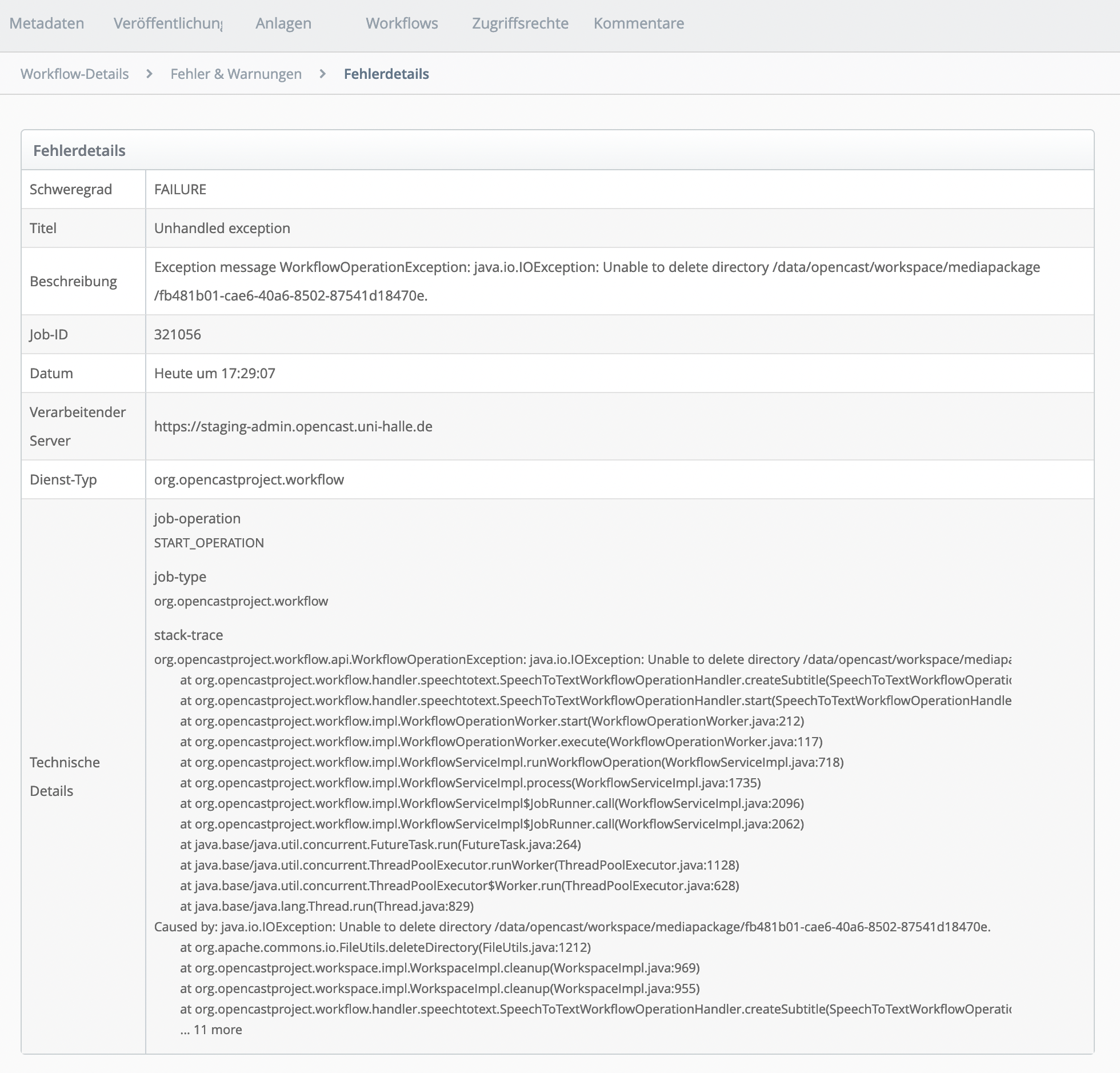 WorkflowOperationException java.io.IOException Unable to delete