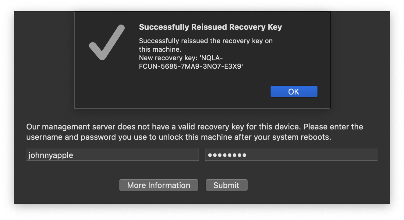 Filevault Reissue Key Display