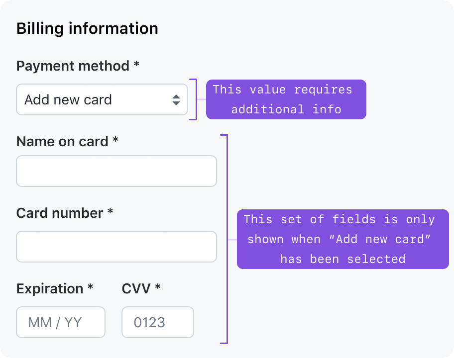 form section where controls are hidden until the feature is enabled