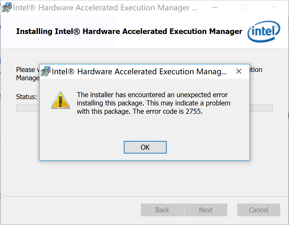 Error 2755 when installing on Windows 10 · Issue #192 · intel/haxm · GitHub