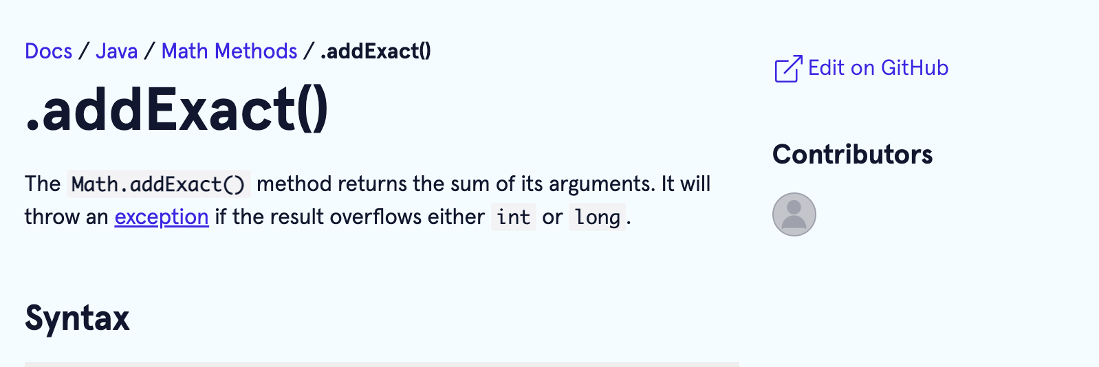 Term Entry for Java Math Method: *`addExact()`* by shlok-2003 · Pull ...