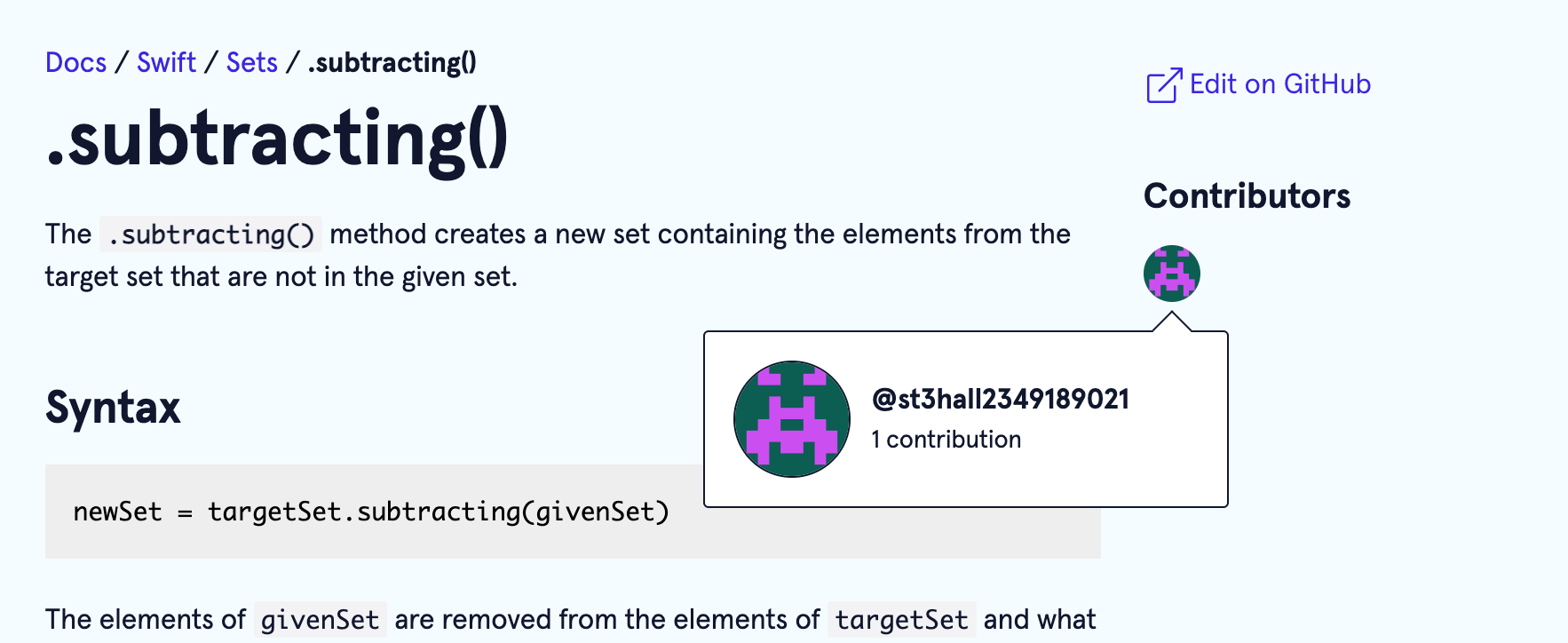 [Term Entry] Swift Sets `.subtracting()` by st3hall · Pull Request