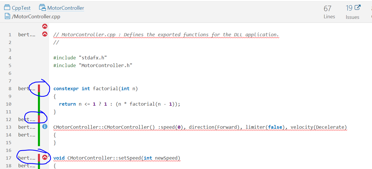 Wrong code coverage for empty line, constexpr, method declaration ...