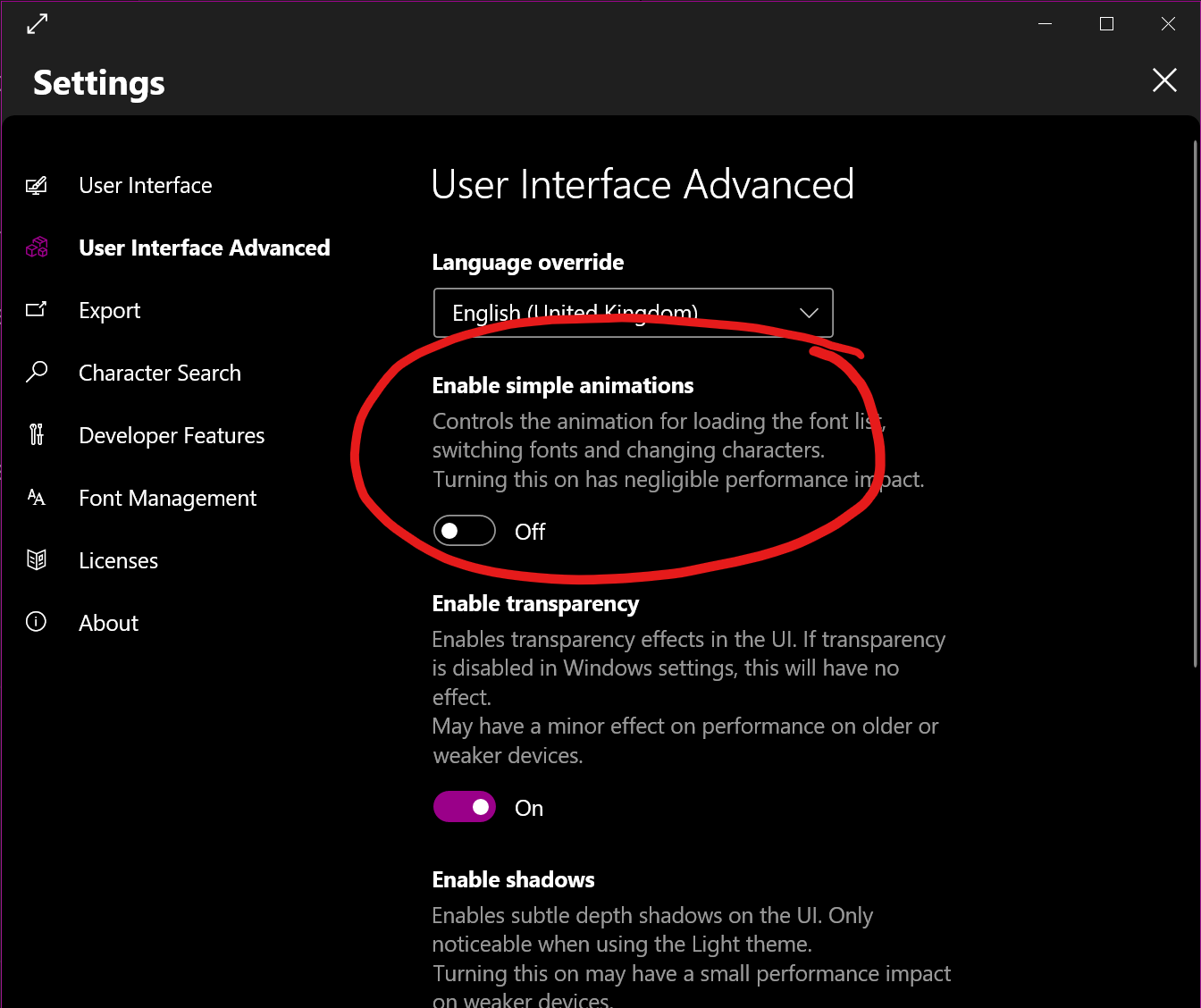 Add an option to disable animations · Issue #158 · character-map-uwp ...