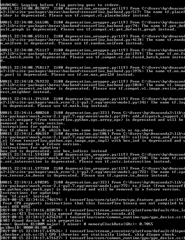 i try to run a python code using tensorflow and Mask RCNN but i get ...