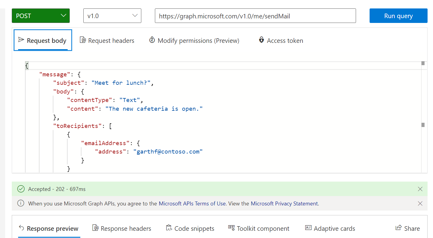 Outlook Mail SendMail Not Working RequestBodyRead Even With Graph Explorer Example Issue 