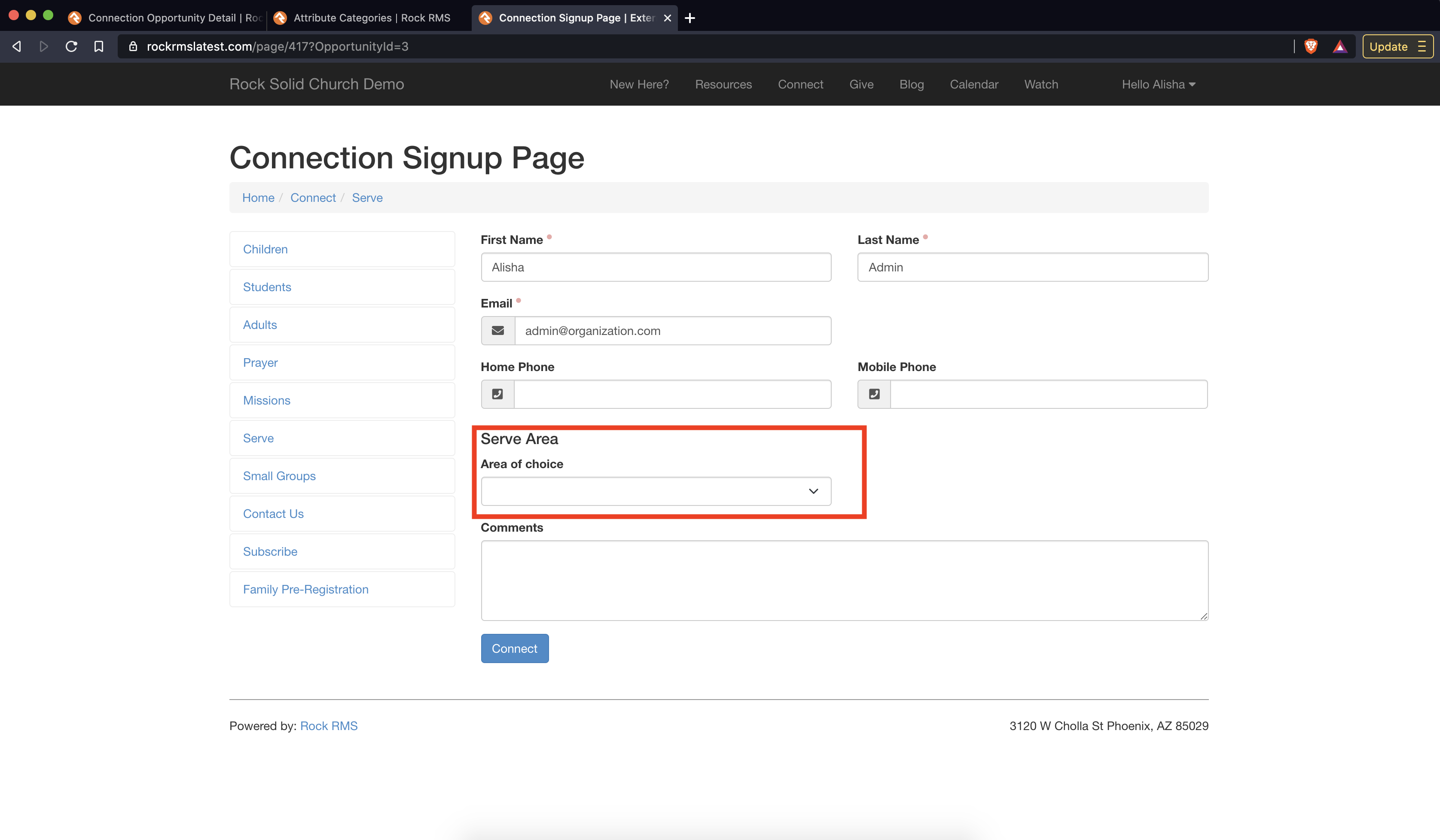Connection Opportunity Signup block does not display Default Value for ...