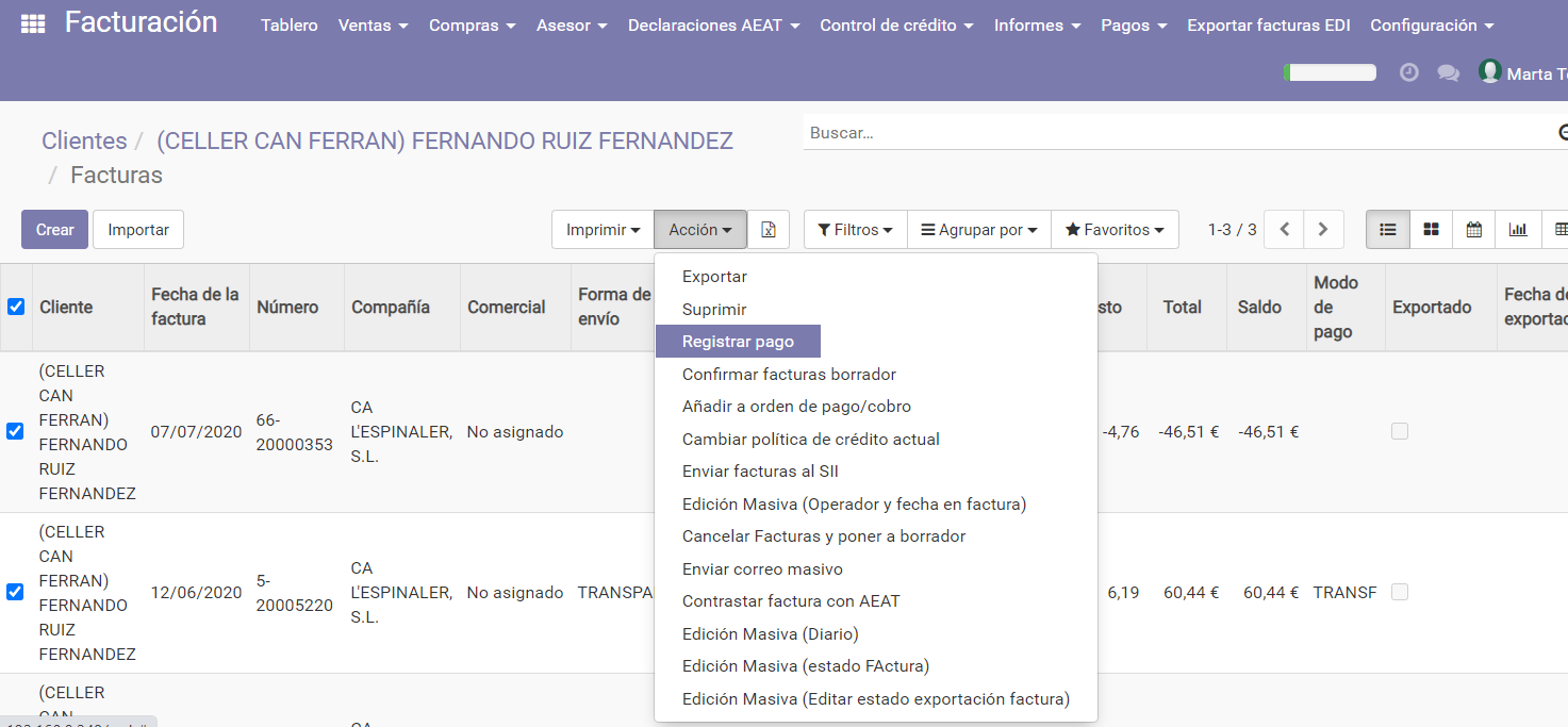 [11.0] Cannot do write-off in register payment wizard from tree view ...