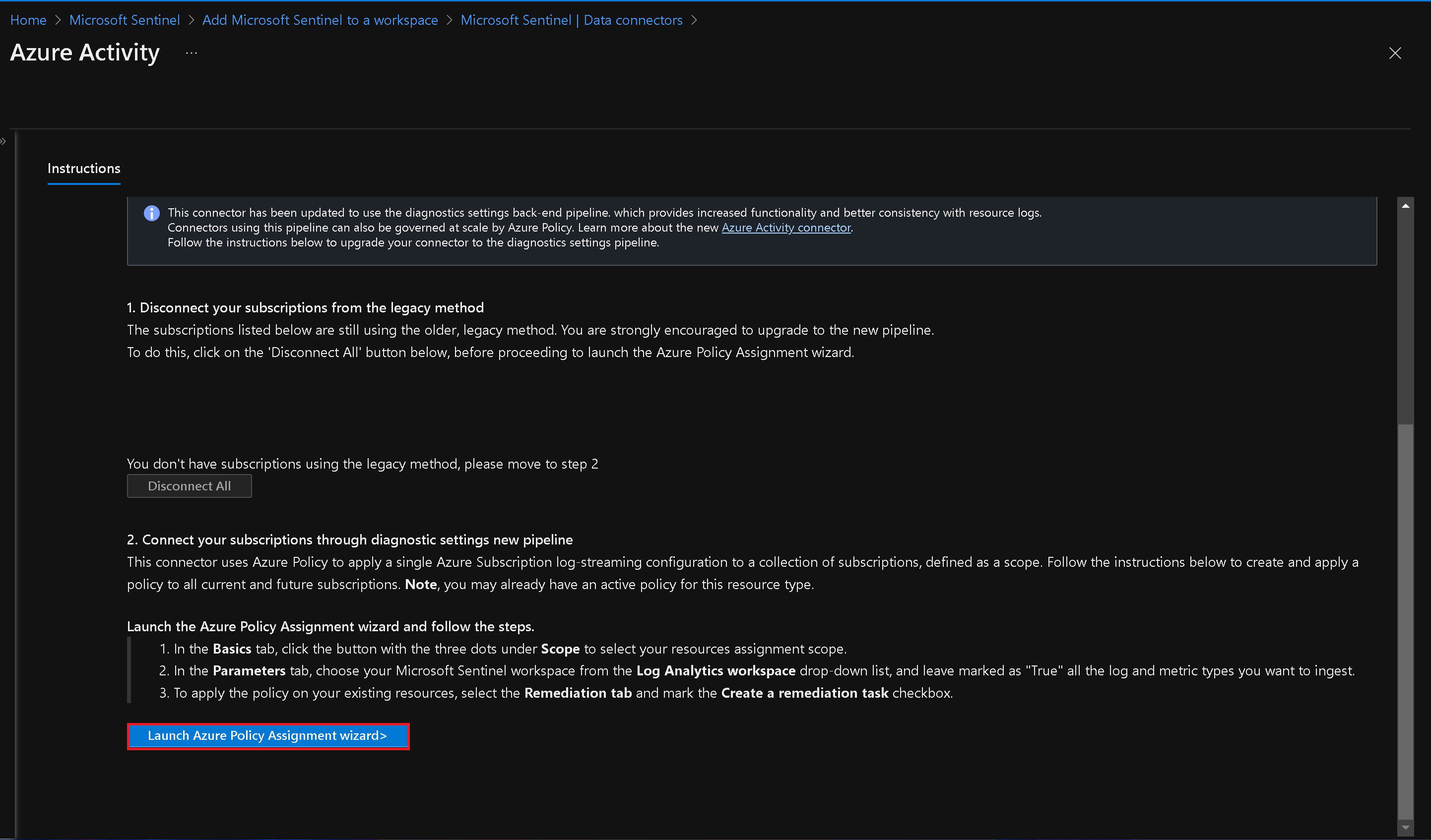 Launch Azure Policy Assignment Wizard