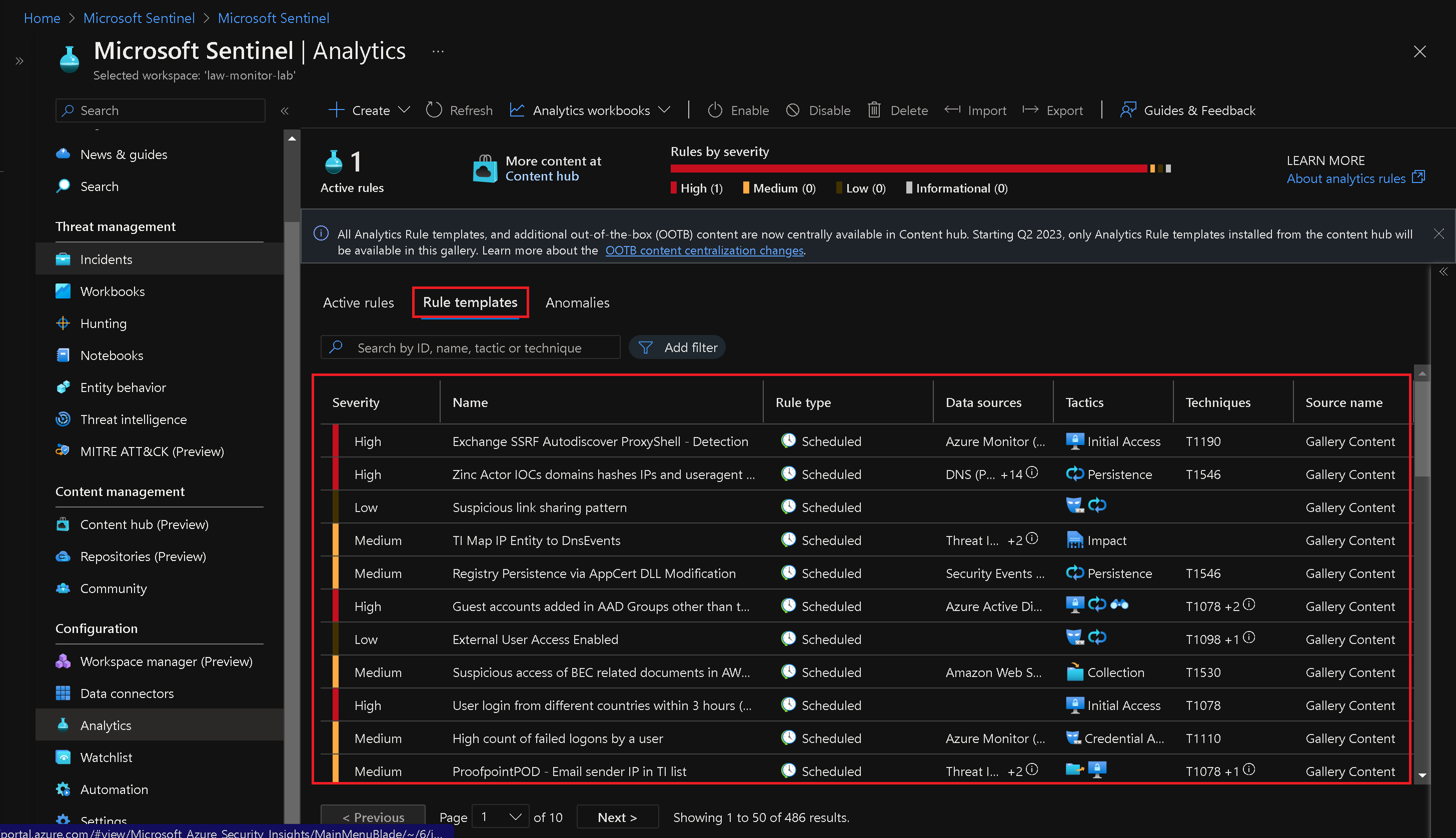 Sentinel Analytics Rule Templates