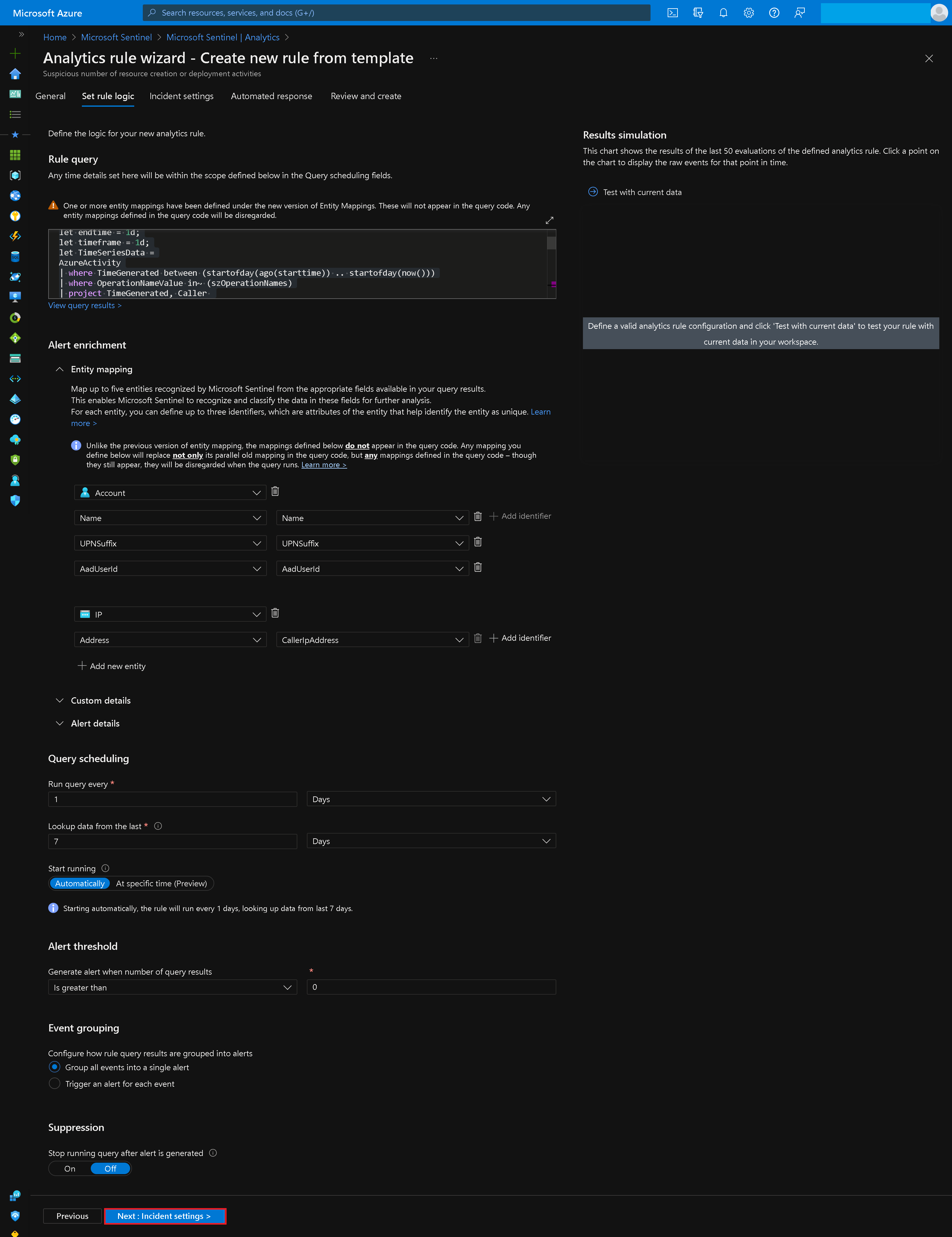 Analytics rule wizard - Set Logic Rules from Template