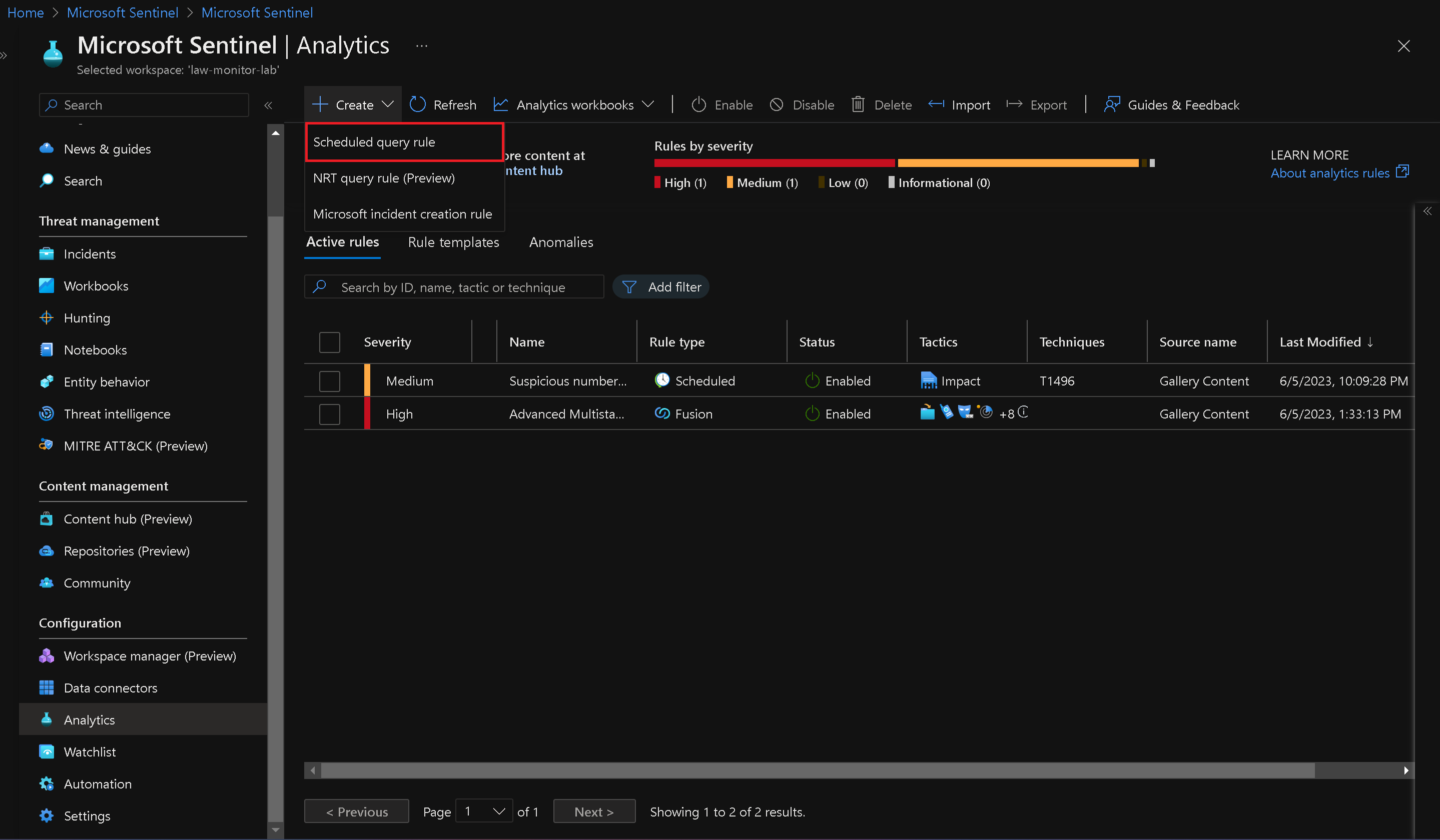 Create Scheduled Query Rule