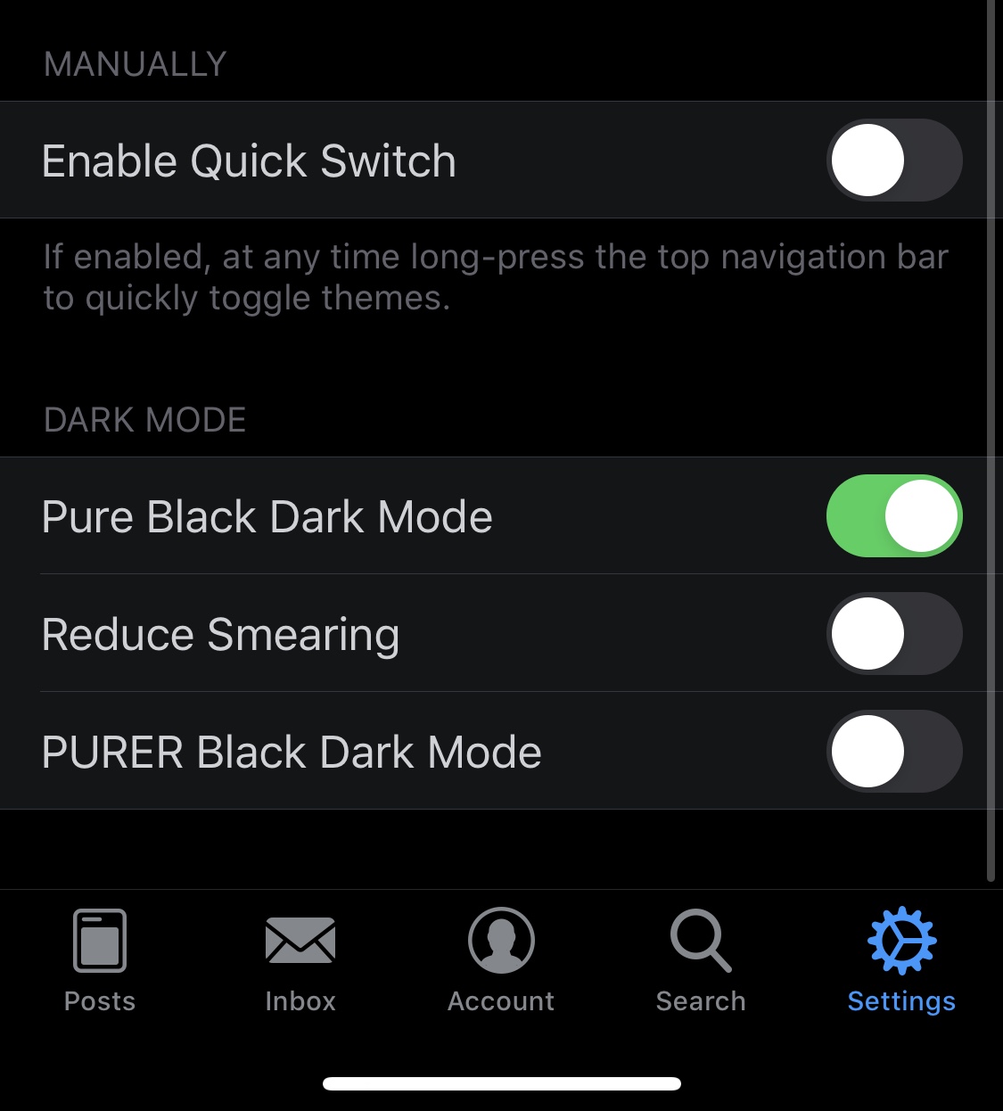 "Pure Black Dark Mode" Slider UI Bug · Issue #598 · christianselig ...