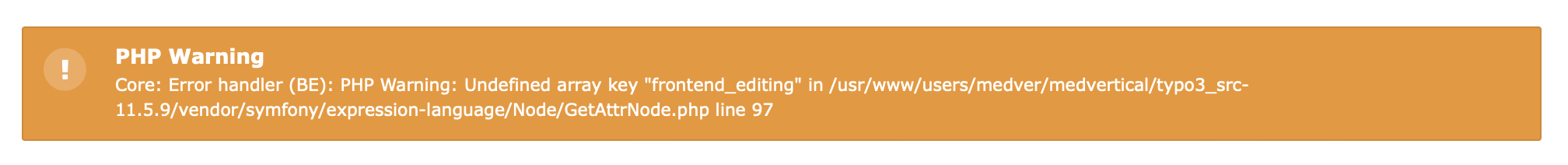 Undefined array key "frontend_editing" (TYPO3 11.5.9 @ PHP 8.1.5 ...