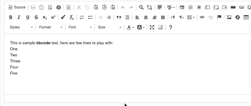 Applying and removing alignment with BBCode plugin removes line breaks ...