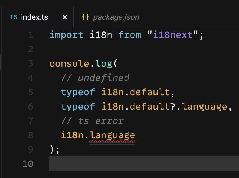 Incorrect types when using i18next in an esm package with ...