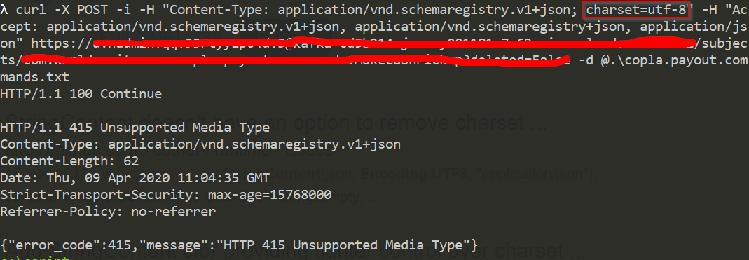 415 Unsupported Media Type when charset=utf-8 is included in