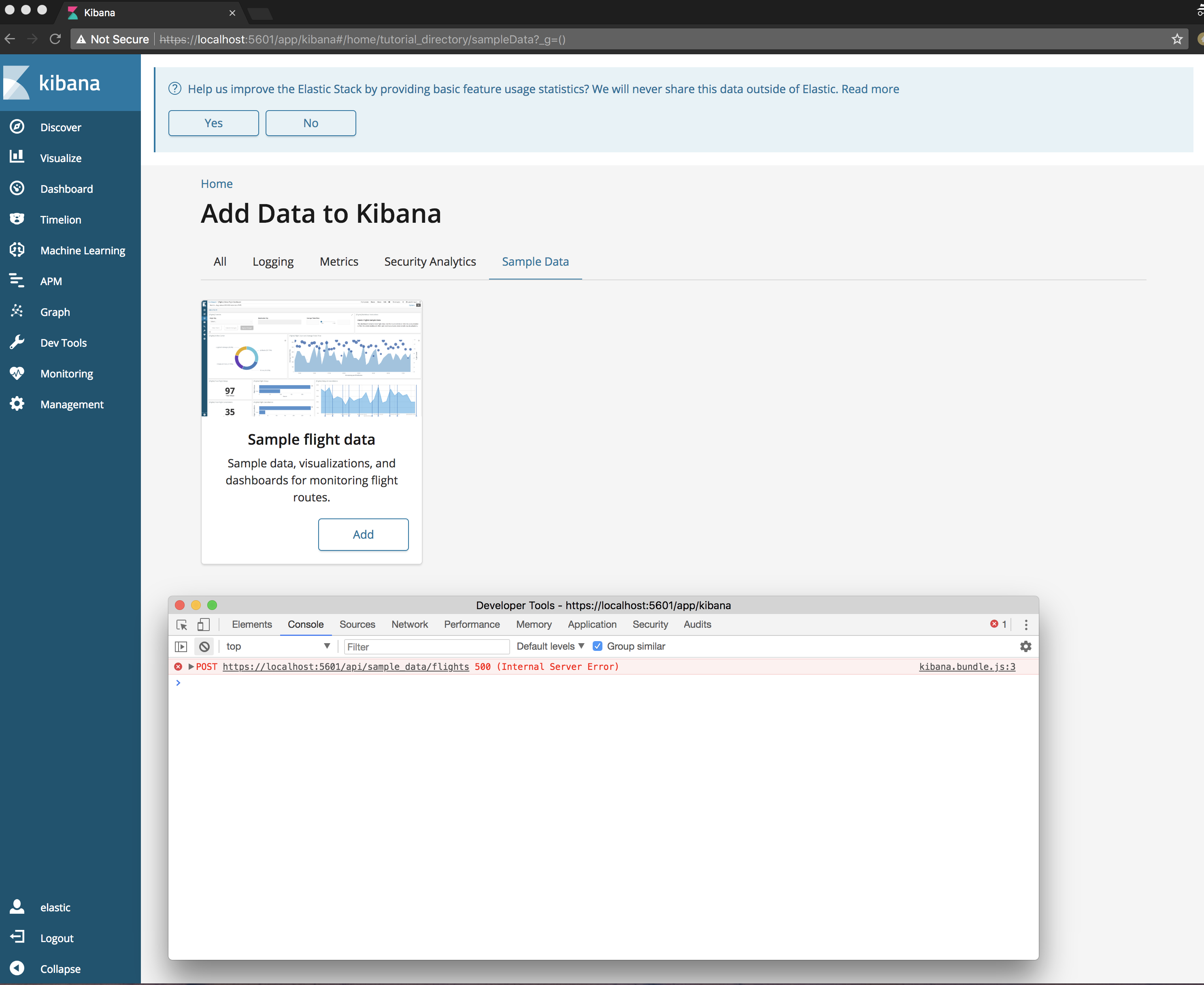 Loading flight sample data causes internal sever error (500) · Issue ...