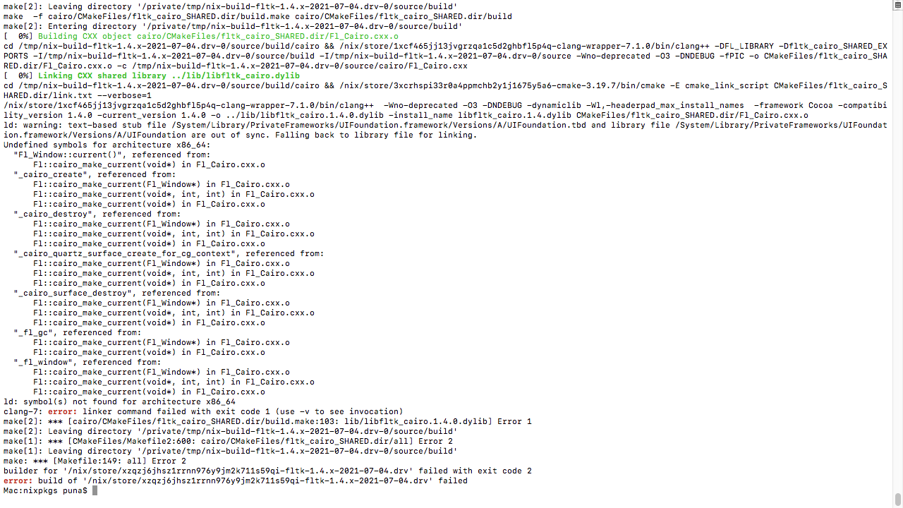 CMake: Shared library + Cairo on macOS -> Missing symbols · Issue #250 ·  fltk/fltk · GitHub