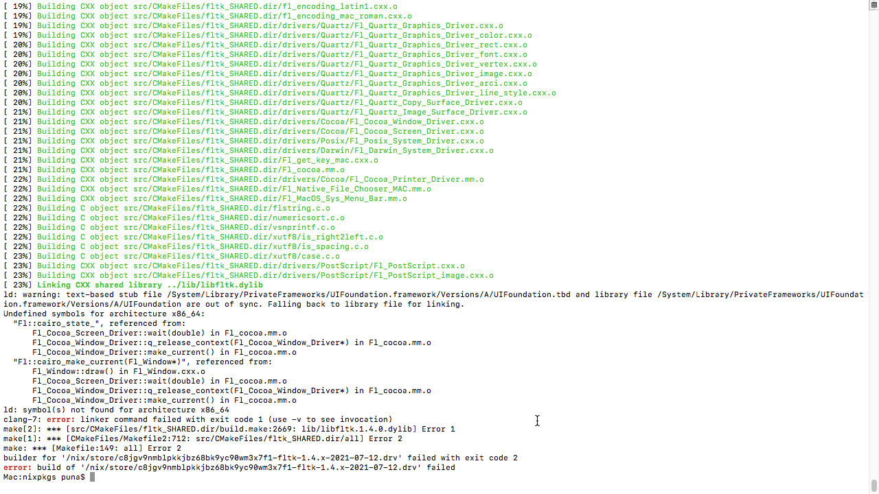 CMake: Shared library + Cairo on macOS -> Missing symbols · Issue #250 ·  fltk/fltk · GitHub