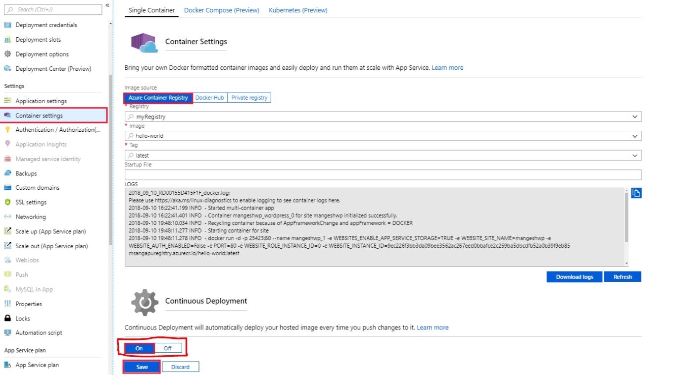 Is there a way to enable Continuous deployment with Web App for ...
