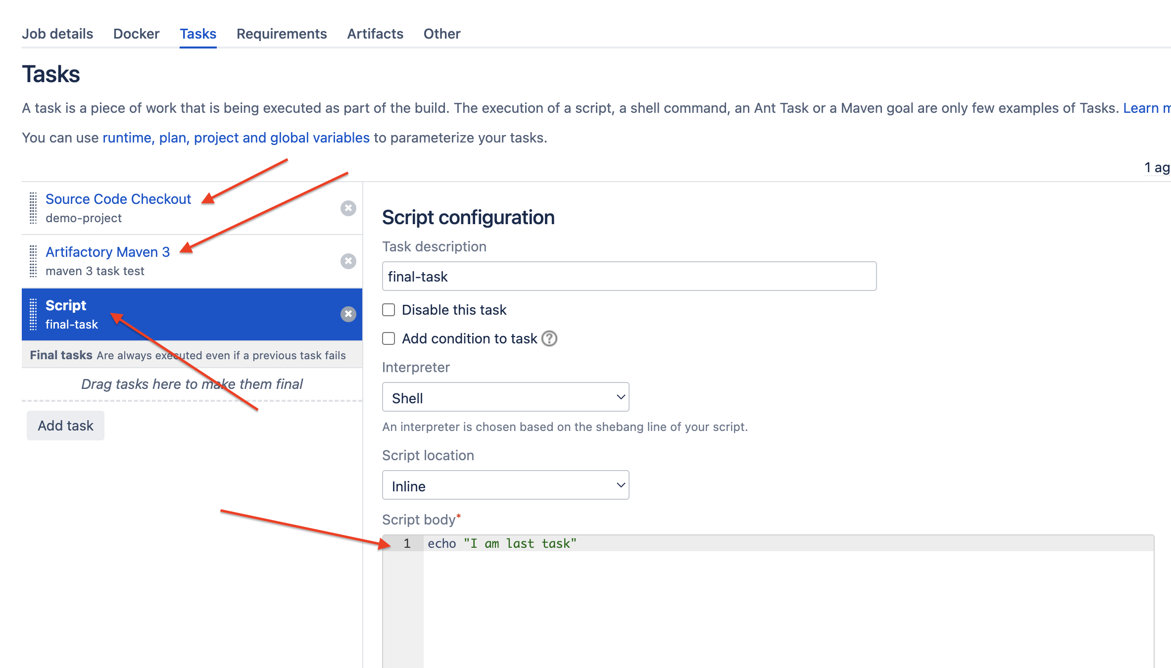 Any task after "Artifactory Maven 3"Task in build with Bamboo