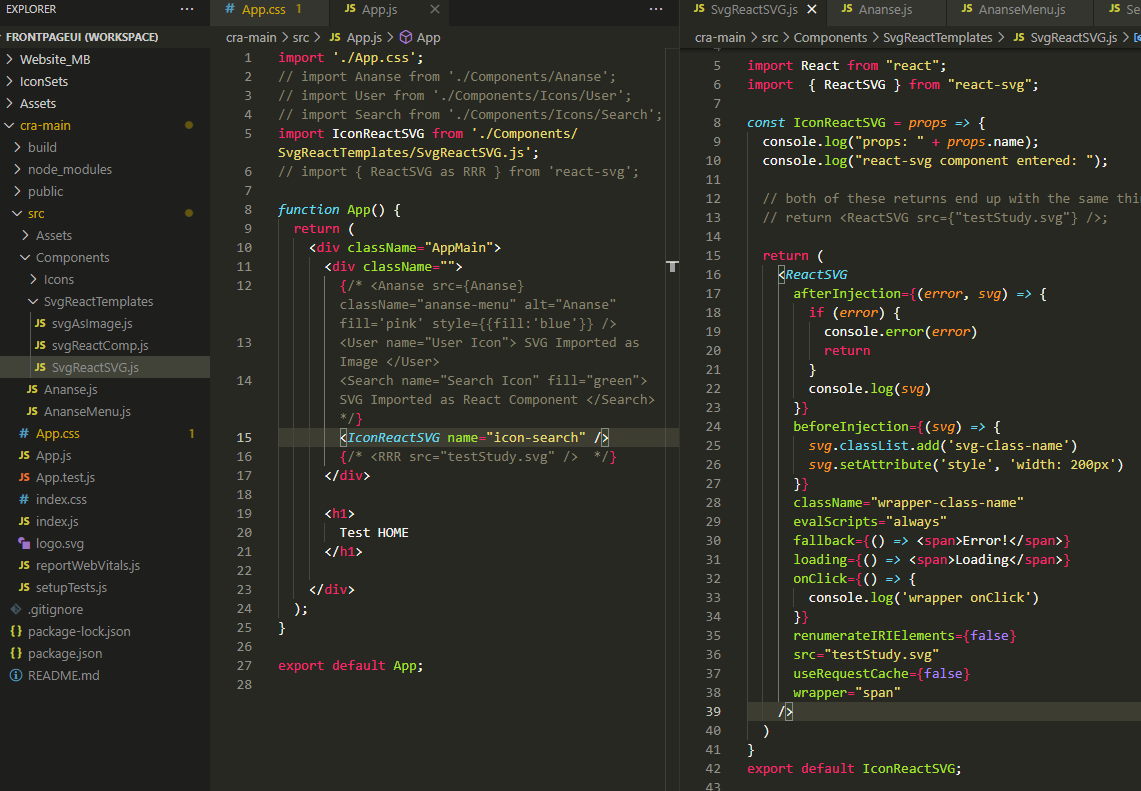 Wrapper src(unkown), path set in react with "src=" ends up as a "data ...